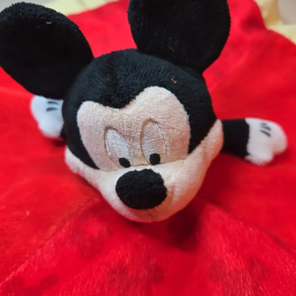 Disney Baby Mickey Mouse Blanket Red Yellow Trim Crinkle Ears Security Lovey